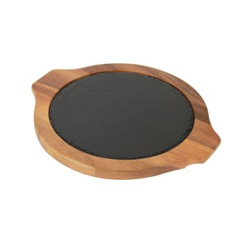 acacia wood round cutting board with slate 120142